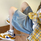 Men Jeans Denim Shorts Summer Retro Casual Baggy Straight Trousers